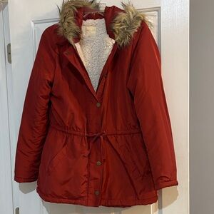 Rust colored Fur-Trimmed Parka